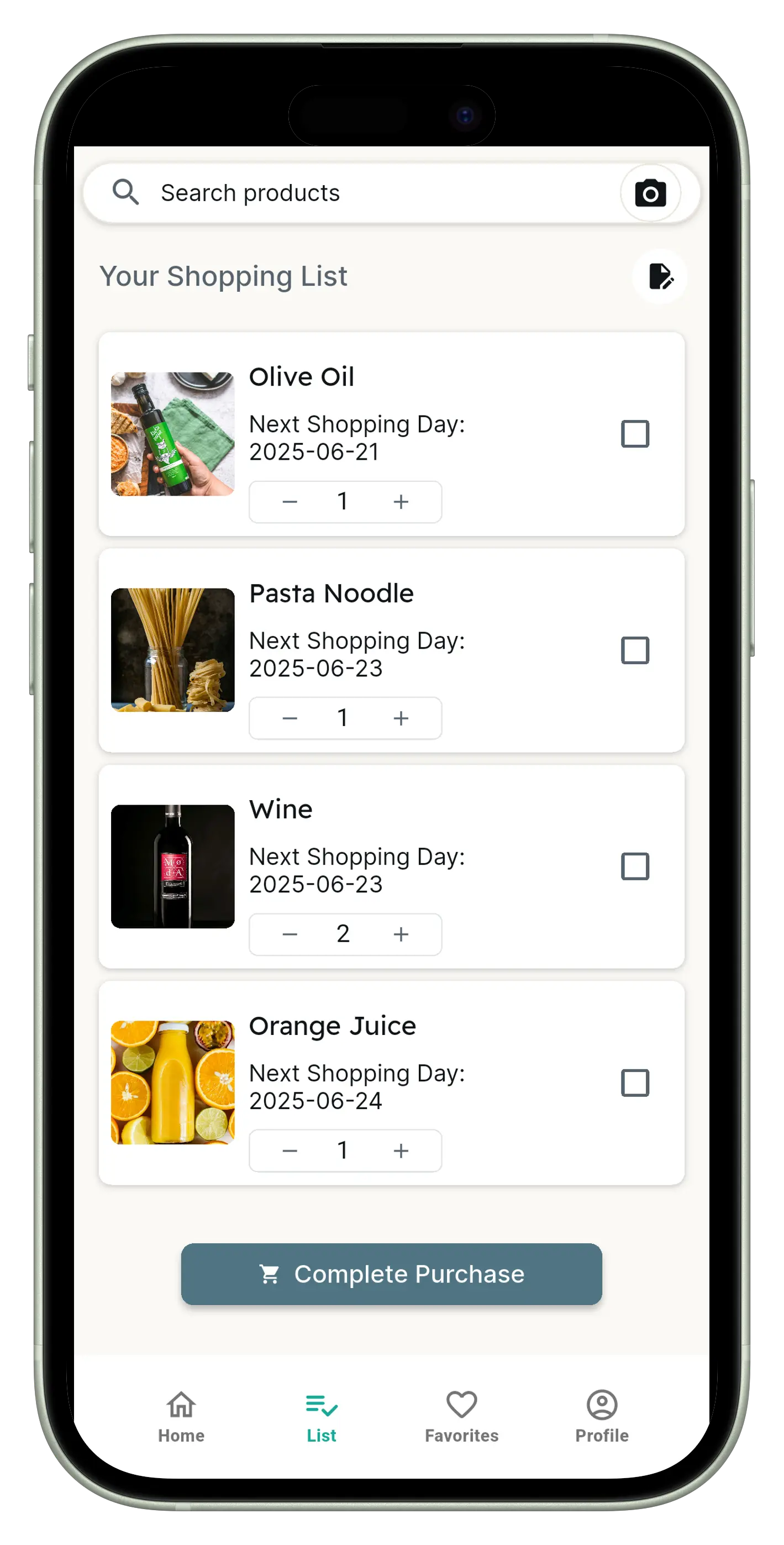 Tanuki App Shopping List